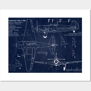 Blueprint Yakovlev Yak7 URSS Posters and Art